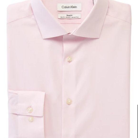 DEFECT Calvin Klein Men SlimFit Performance 14.5 32/33 Herringbone Pink $75 A379 - Picture 2 of 3